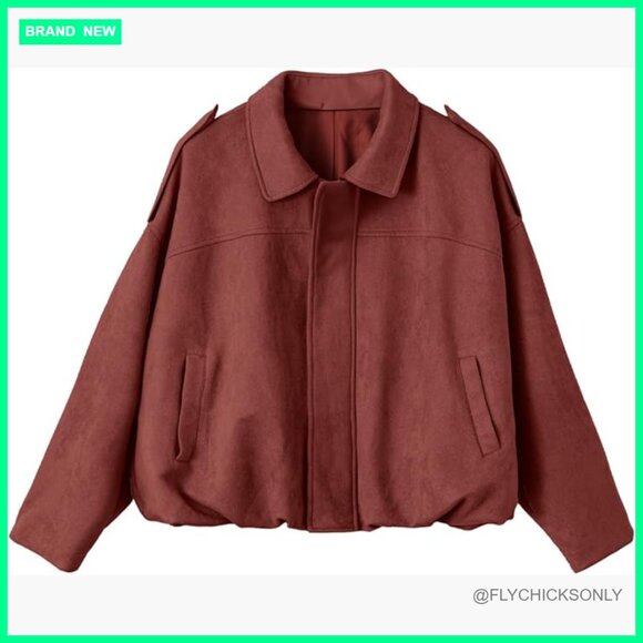 Jackets & Blazers - Faux Suede Bomber Jacket with Pockets, Cropped Zip Up Outerwear